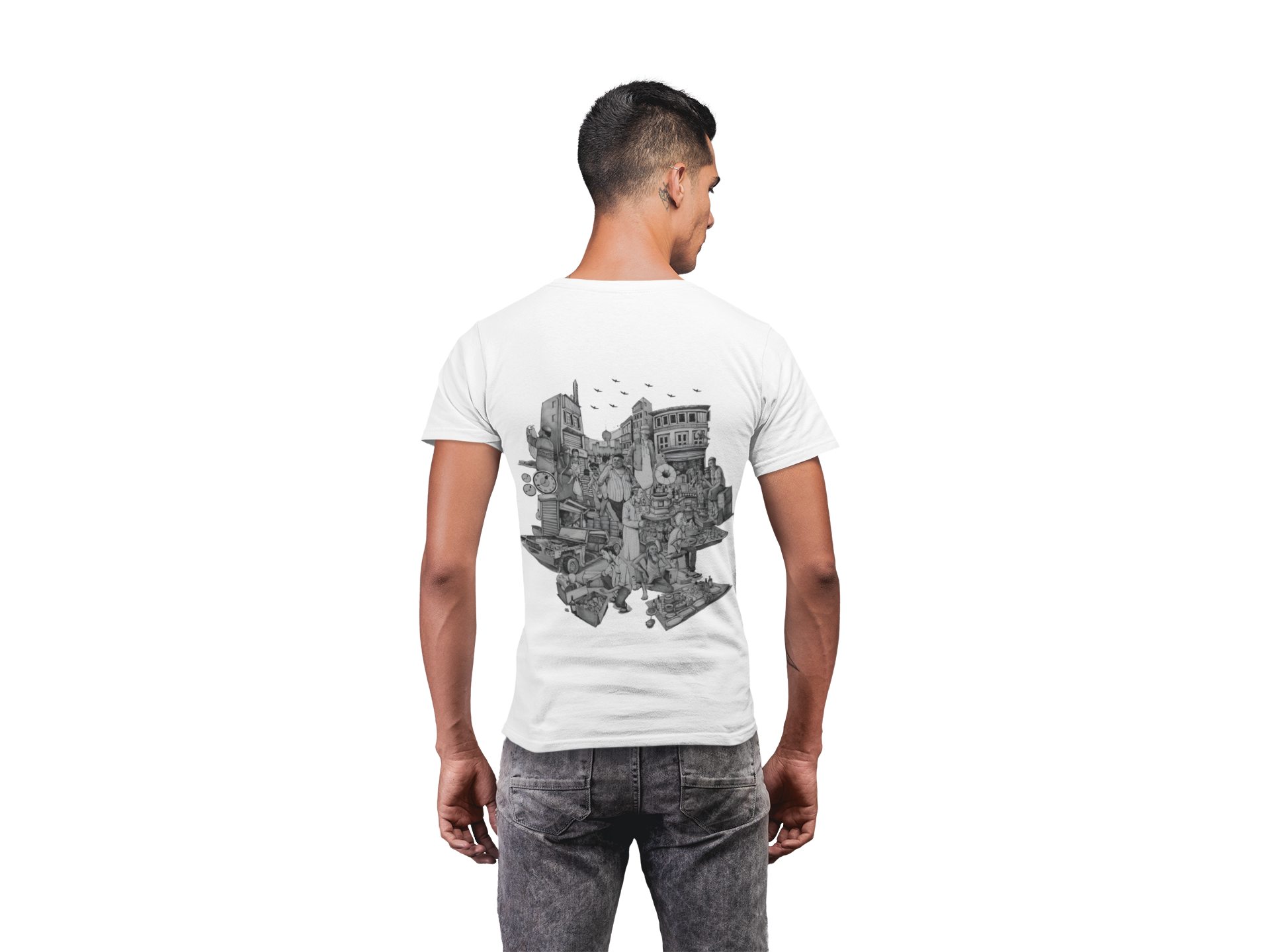 Old Karachi Illustration Tee White – Rrangg streetwear Dubai